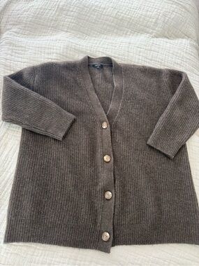 Quince Brown V-Neck Button Front Cardigan Cashmere EUC 1275